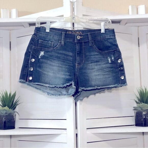 Arizona Jeans Co Denim Distressed Snap Button Shorts Small - Picture 1 of 6